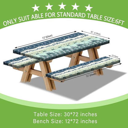 Picnic Table Cover with Bench Covers and Bag, Camping Essentials, Bohemian Waterproof Windproof Camping Tablecloth, Fitted Tablecloth Cover with Elastic Edge, for Garden & Outdoor, 3 PCS, 30x72 Inch