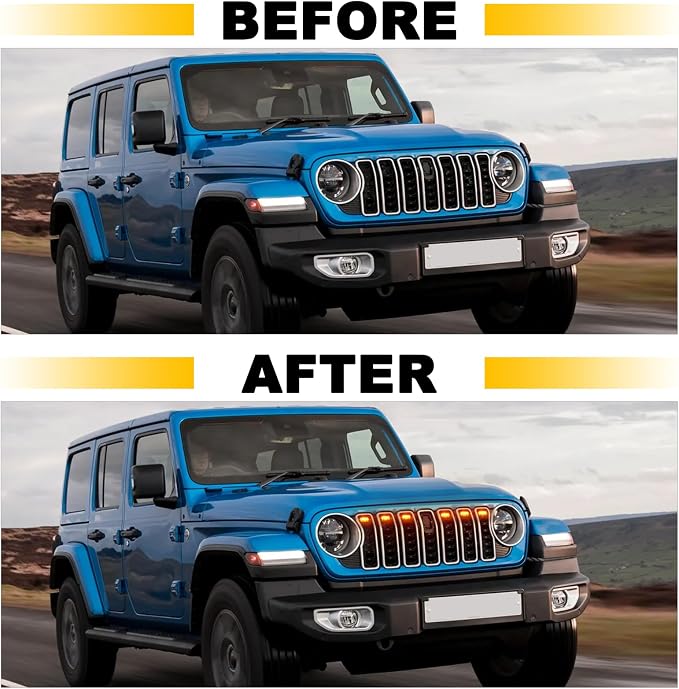 Amber Led Grill Grille Lights for 2024 2025 2026 Jeep Wrangler JL Jlu Sport | 6 in 1 upgraded Oem Jl Jlu grills light assembly