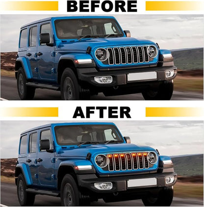 Amber Led Grill Grille Lights for 2024 2025 2026 Jeep Wrangler JL Jlu Sport | 6 in 1 upgraded Oem Jl Jlu grills light assembly