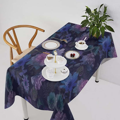 Vintage Flower Tablecloth, Gothic Garden Dark Florals Rustic Roses Boho Botanical Plant Water Resistant Wipeable Table Cover for Picnic Party Holiday Kitchen Dinner Table 55"x75"