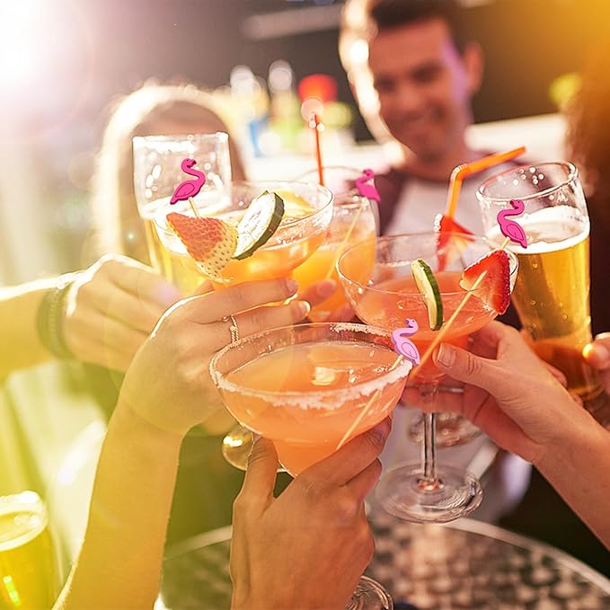150 PCS Cocktail Picks Cute Flamingo Handmade Sticks Wooden Fruit Toothpicks Party Decorations Appetizer Skewers for Valentine's Day
