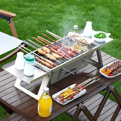 Portable Charcoal BBQ Grill, Foldable Compact Camping Barbecue with Space-Saving Design, Small Grill for 1-3 People for Garden Beach Picnic Tabletop Use