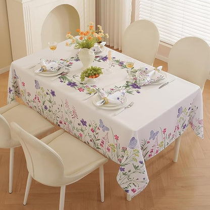 SASTYBALE Spring & Summer Floral Tablecloth 60 x 84 Inch Rectangular | Wildflower & Butterfly Printed, Rectangle Table Cover, Waterproof Spill Proof Wrinkle Free for Dining, Party, Indoor, Outdoor