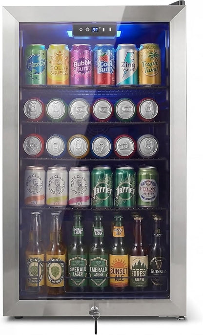 20 Inch Beverage Refrigerator, Mini Fridge with Glass Door for Soda Beer– 130 Can Small Fridge for Home Office Bar, 3.4 Cu.Ft Drink Cooler with Reversible Door, Digital Temperature Control
