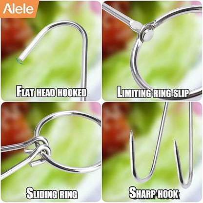 Alele 6PCS 12.5inch Double Meat Hooks,Stainless Steel Poultry Hook Roast Duck Bacon Shop Hook BBQ Grill Hanger Cooking Tools Accessories