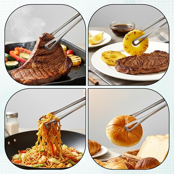 2 Pcs 11 Inches and 9.45 In Kitchen Tongs Korean BBQ Tweezers Grill Tools Stainless Steel Kitchen Tweezers Grill Food For Cooking, Meat, Bread & Ice, Clip Head Hollow Design