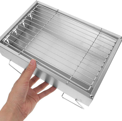Toyvian Foldable Stainless Steel Barbecue Grill for Outdoor Camping Bbq, Portable Charcoal Stove 36x26.5x17.5cm, Compact Outdoor Cooking Rack