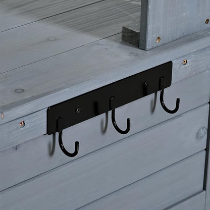 Merax Farmhouse Potting Bench with 6 Drawers, 44.6” Large Garden Workstation, Outdoor Kitchen Island with Bottom Cabinet & Hooks, Freestanding Patio Furniture,Gray