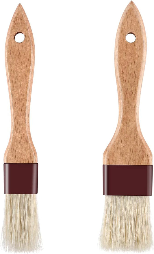 1 inch & 1.5 inch Pastry Brush Natural Boar Bristle Basting Brush Kitchen Oil Brush with Beech Wooden Handle and Hanging Rope String Grill BBQ Sauce Baster Baking Cooking Marinade Brushes (Pack of 2)