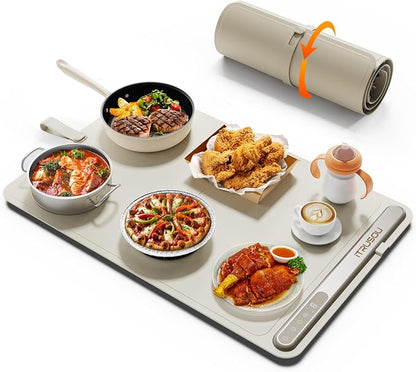 Warming Mat for Food (24"x16") - iTRUSOU 7-Level Electric Warming Tray with 400W High-Power, Timer 0–99H & Built-In Strap - Rollable Large Food Warming Mat for Parties & Buffet