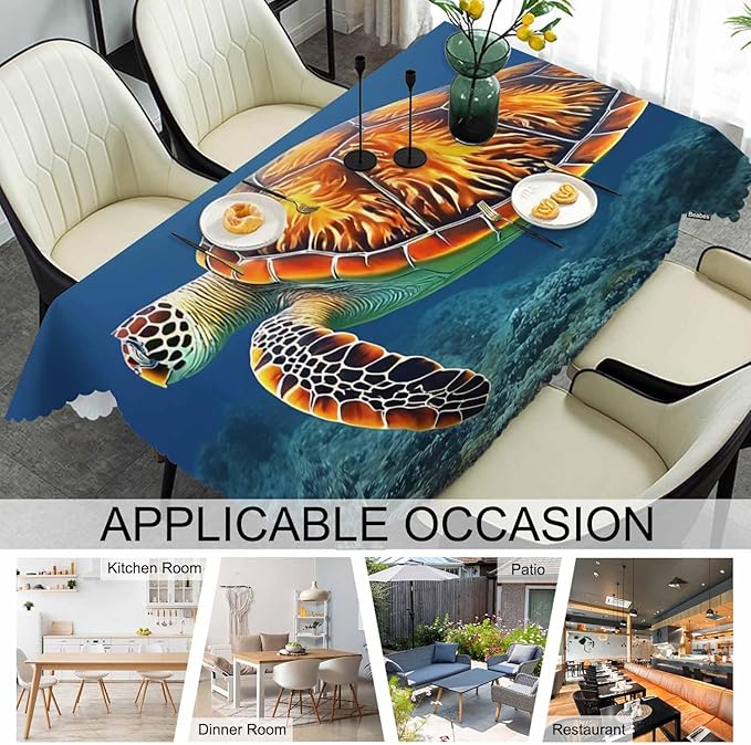 Sea Turtle Tablecloth for Rectangle Tables Ocean Marine Animal Sea Turtle Picnic Table Cover Indoor and Outdoor Table Cloth Camping Tablecloths for Dinner Kitchen 52"X70"