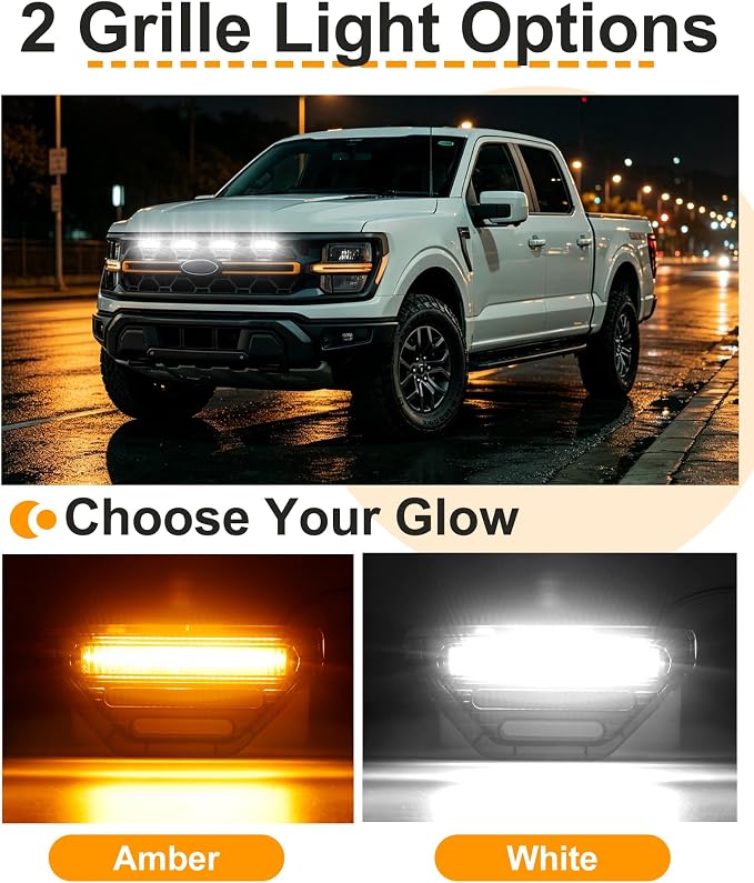LED Grill Lights for Ford F150 2024-2026 Accessories Tremor Only, White | Direct-Snap F150 Front Grille Marker Lights, OEM-Style Fit, IP68 Waterproof, Raptor-Style Front-End Upgrade, Off-Road Ready