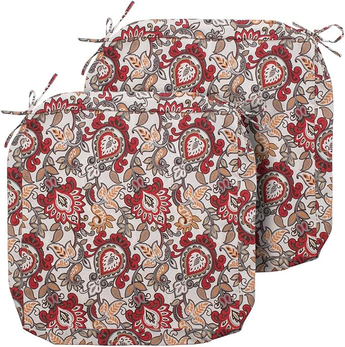 Magpie Fabrics Indoor Outdoor Cushion Cover Replacement 2 Pack, NO Insert! Water Repellent Slipcover with Ties Decor for Patio Garden Chair Seat Sofa Bench Wicker(Floral Red Orange, 22x20x4 Inch)