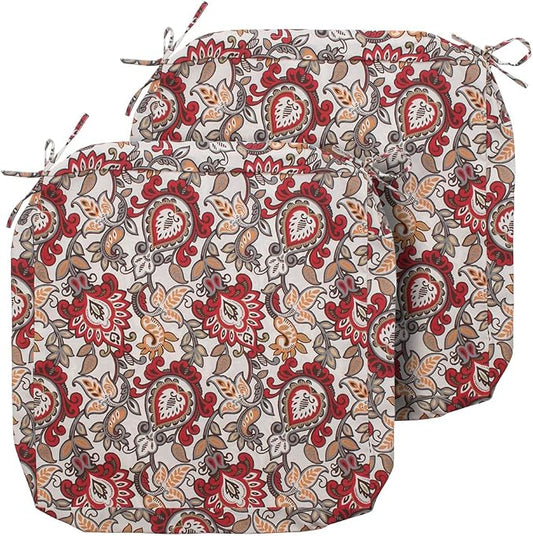 Magpie Fabrics Indoor Outdoor Cushion Cover Replacement 2 Pack, NO Insert! Water Repellent Slipcover with Ties Decor for Patio Garden Chair Sofa Bench Wicker(Botanical Red Orange, 24x22x4 Inch)