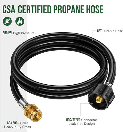 6 Feet Propane Hose Adapter 1lb to 20lb，Propane Adapter 20lb to 1lb Converter, Propane Tank Adapter Hose 20 lb To 1 lb for Weber Q Grill/Coleman Stove/Blackstone Griddle/Buddy Heater/Weber Traveler