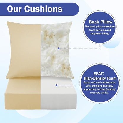 IASEAHK Outdoor Seat Cushion Set, Waterproof & Fade Resistant Patio Chair Cushions, Outdoors Cushion for Patio Furniture, 24 x 24 x 5.75 Inch, Outdoor Couch Cushions with Handle and Ties, Light Khaki