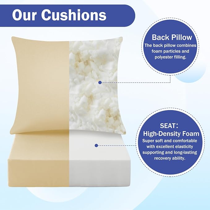 Outdoor Chair Cushions, 24 x 24 Inch Outdoor Cushion for Patio Furniture, Patio Chair Cushion, Waterproof & Fade Resistant Deep Patio Furniture Cushion Set with Handle and Ties, Light Khaki (Set of 2)