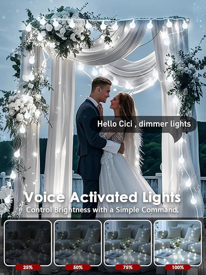 2026 New Connectable 43FT Smart Voice Controlled String Lights Indoor Outdoor | 100LED White Globe Fairy Lights with Remote & Timer | 12 Modes Waterproof Twinkle Light for Classroom Room Decorations