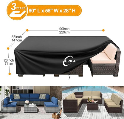 Kipiea Outdoor Furniture Covers Waterproof, 420D Heavy-Duty Patio Furniture Set Covers, No Tears Anti UV No Fading (90" L x 58" W x 28" H)