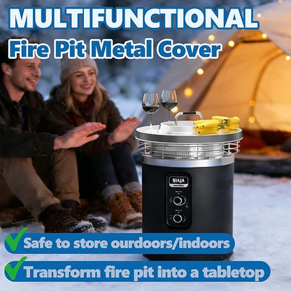 SafBbcue Fire Pit Lid for Ninja Fireside360 Outdoor Heater, Hard Metal Cover for Ninja Fireside360 Fire Pit Lid Replacement, Stainless Steel Top Cover for Fireside 360 Firepit Accessories, with Handle