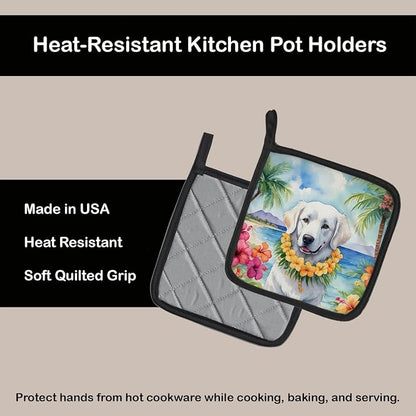 Caroline's Treasures Kuvasz Luau Pair of Pot Holders Kitchen Heat Resistant Pot Holders Sets Oven Hot Pads for Cooking Baking BBQ, 7 1/2 x 7 1/2