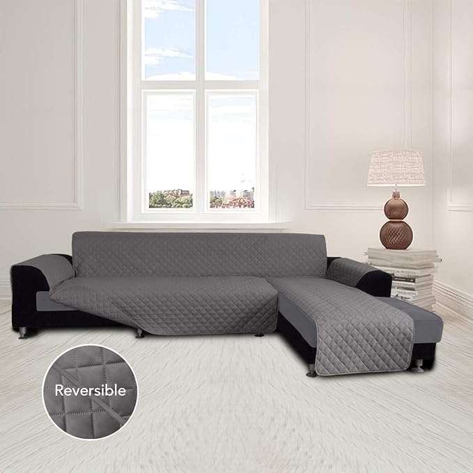 Easy-Going Sofa Slipcover L Shape Sofa Cover Sectional Couch Cover Furniture Protector Mat for Pets Dog Cat (X-Large,Gray/Gray) | Soft Sofa Slipcover For Dogs, Fits Left/Right Chaise Lounge Protector, Water Resistant Mat For Living Room