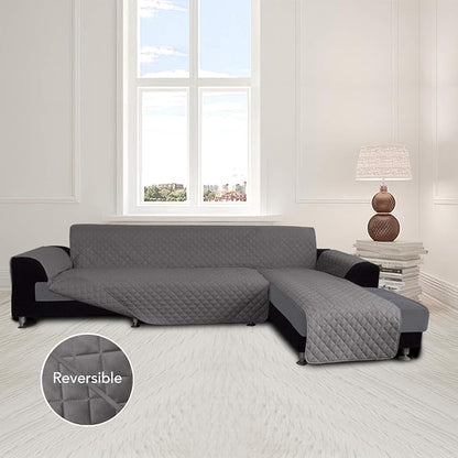 Easy-Going Sofa Slipcover L Shape Sofa Cover Sectional Couch Cover Furniture Protector Mat for Pets Dog Cat (X-Large,Gray/Gray) | Soft Sofa Slipcover For Dogs, Fits Left/Right Chaise Lounge Protector, Water Resistant Mat For Living Room