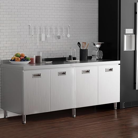 ZZV Stainless Steel Table Cabinet for Prep & Work 21 x 66 Inch, Heavy Duty Prep Table with 4 Pull-Out Doors, Commercial Workbench with Cabinet for Kitchen, Restaurant, Hotel, Garage, and Warehouse