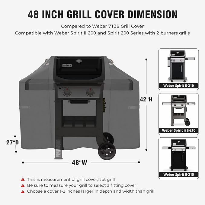 Ultimate Durable Grill Cover for Weber Spirit and Spirit II 200 Series Outdoor Grill,48 Inch Heavy Duty Waterproof Rip-Proof BBQ Cover,Fade Resistant 7138 Grill Cover for Weber with Strap and Air Vent