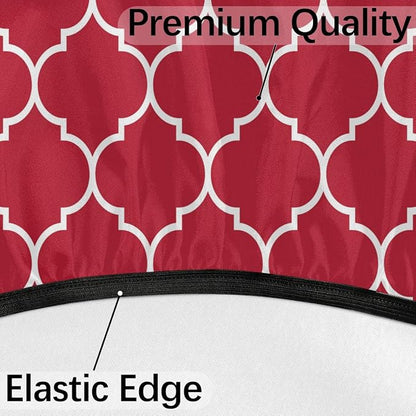 Round Tablecloth with Umbrella Hole and Zipper Moroccan Pattern Outdoor Elastic Fitted Table Cloth 36"-44" Oil-Proof Waterproof Burgundy Red Patio Table Cover for Picnic Party