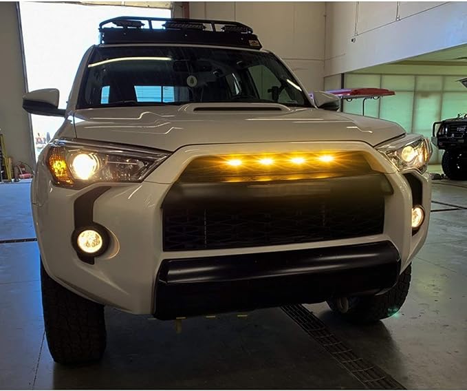 x xotic tech 4pcs Smoked LED Front Grille Marker Light w/Wiring Harness Compatible with Toyota 4Runner 2014-2024 TRD Pro Grille, 2014-2019 SR5 Premium Limited, TRD Off-Road (Amber Light)
