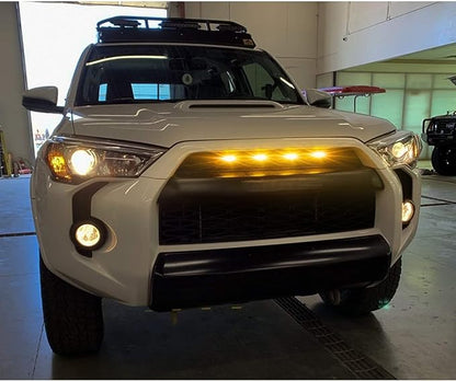 x xotic tech 4pcs Smoked LED Front Grille Marker Light w/Wiring Harness Compatible with Toyota 4Runner 2014-2024 TRD Pro Grille, 2014-2019 SR5 Premium Limited, TRD Off-Road (Amber Light)