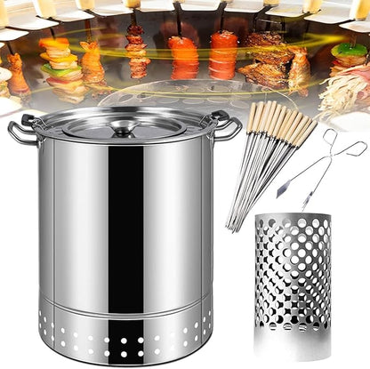 BBQ Hanging Stove Charcoal Barrel BBQ Grill BBQ Hanging Stove Stainless Steel BBQ Grill Mesh Barrel with 20pcs Kabob Skewers Rolling Grilling Basket Camping Barbecue Rac(Size:Double Layer,Co