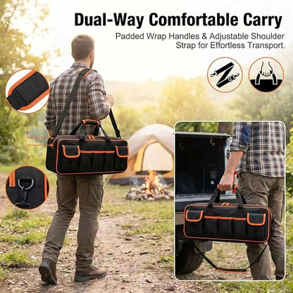 Grill Tool Storage Bag, 22"Large Capacity BBQ Tool Bag with 6 Pockets, 1680D Heavy Duty Blackstone Griddle Accessories Storage, Outdoor Camping Utensil Organizer with Shoulder Strap, Bag Only