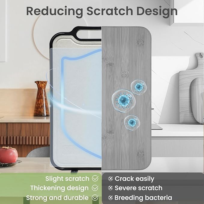 Titanium Cutting Board for Kitchen, Double Sided Titanium Cutting Board with Juice Groove, Metal Chopping Board for Kitchen, Titanium & Wheat Straw PP, Dishwasher Safe, 16”×10”