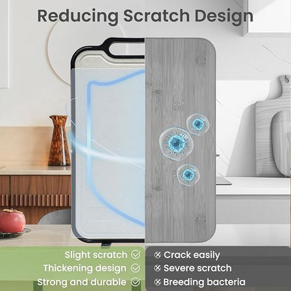 Titanium Cutting Board for Kitchen, Double Sided Titanium Cutting Board with Juice Groove, Metal Chopping Board for Kitchen, Titanium & Wheat Straw PP, Dishwasher Safe, 16”×10”