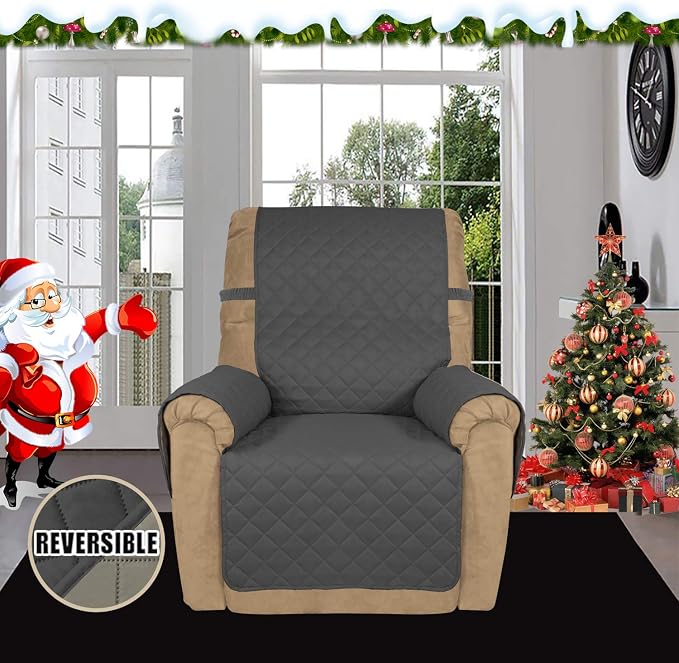 Easy-Going Recliner Sofa Slipcover Reversible Sofa Cover Water Resistant Couch Cover Furniture Protector with Elastic Straps for Pets Kids Children Dog Cat (Recliner, Dark Gray/Beige) | Machine Washable Slipcover For Dogs, Water Resistant Furniture Mat...