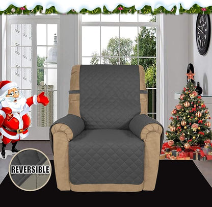 Easy-Going Recliner Sofa Slipcover Reversible Sofa Cover Water Resistant Couch Cover Furniture Protector with Elastic Straps for Pets Kids Children Dog Cat (Recliner, Dark Gray/Beige) | Machine Washable Slipcover For Dogs, Water Resistant Furniture Mat...