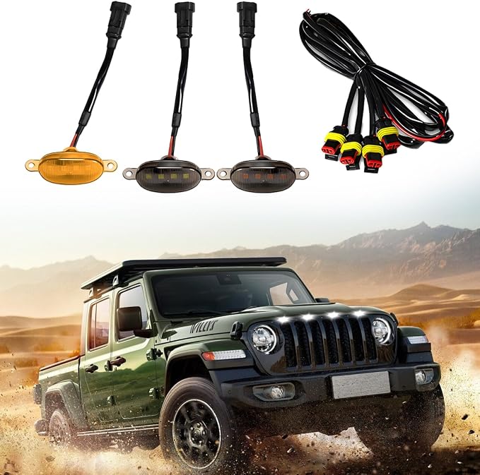4PCS Car LED Grille Lights, Waterproof Bright Vehicle Grill Lights with Wiring Harness, Automotive Exterior Front Grille Trim Lamps Accessories, Compatible with F150 F250 F350 (Black/White)