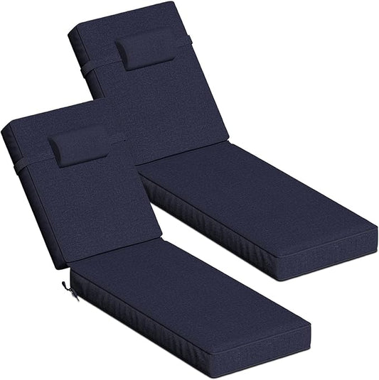 72 x 21 x 4 Inch Olefin Chaise Lounge Cushions, Lounge Chair Cushions with Headrest for Outdoor Furniture - Weather and Fade Resistant Patio Replacement Furniture Lounge Chair Cushions Set of 2