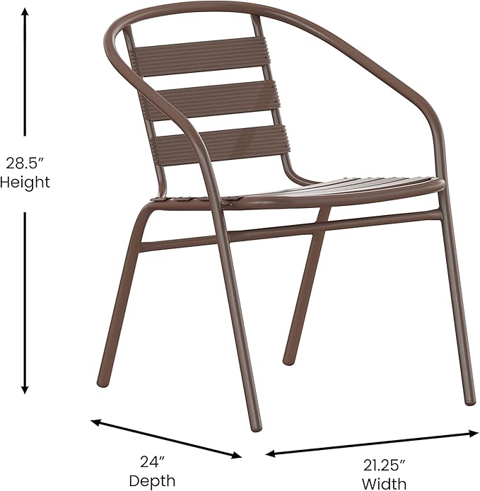 Flash Furniture TLH-0731SQ-017CBZ2-GG Lila 23.5'' Square Glass Table with 2 Metal Aluminum Slat Stack Chairs, Bronze