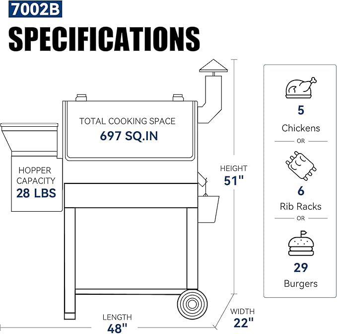 Z GRILLS 2026 Upgrade 8-in-1 BBQ Pellet Grill & Smoker, 697 sq in Cooking Area, PID Auto Temperature Control, 28 lbs Hopper Capacity, Outdoor Grill, Black (Grill Cover Included)