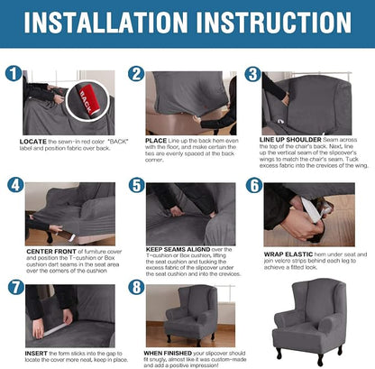 H.VERSAILTEX Wingback Chair Covers Velvet Plush Wing Chair Slipcover 1 Piece High Stretch Wing Back Chair Slipcovers Sofa Cover Furniture Cover with Elastic Bottom, Grey