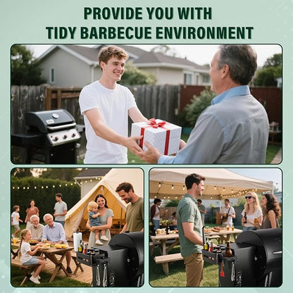 Goldusk Storage Bin for Traeger Grills with Paper Towel Holder and Drink Holder Accessories Outdoor Grill for Traeger Ironwood 650/885, PRO 575/780/34/22, for Pit boss, for Z-Grills Smoker Accessories