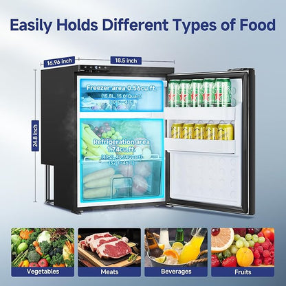 BODEGACOOLER 12-Volt Refrigerator, 65L(2.3cu.ft) RV Fridge Freezer with APP Control & Child Lock, Travel Compressor Cooler -4℉-46℉, 12/24V DC for Truck, RV, Camping