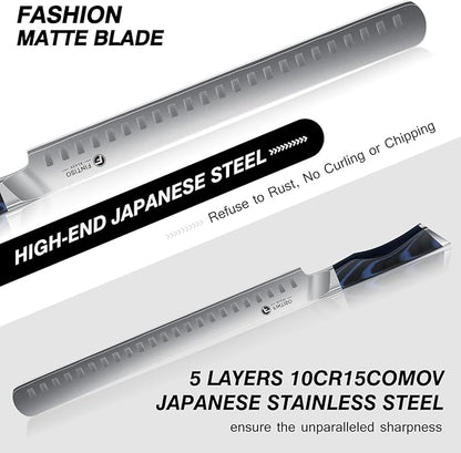 Brisket Slicing Knife, 11.6 Inch Carving Knife, Japanese High Carbon Steel Slicing Knives with VG10 Steel Core & G10 Handle, Full Tang Ultra Sharp Meat Cleaver for BBQ, Turkey, Roast, Brisket