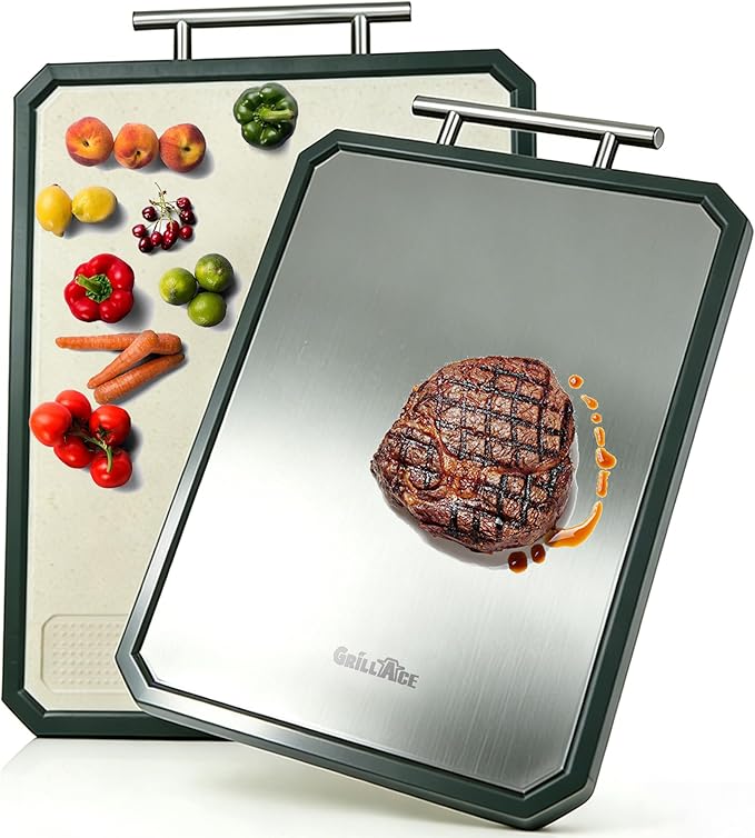 Titanium Cutting Boards for Kitchen Double Sided Food Grade Non Toxic Chopping Board with Wheat Straw PP Non Slip and Dishwasher Safe for Meat Vegetables Fruits Large 16.3"×11"