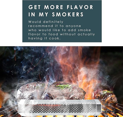 Smoke Tube - 12'' Smoke Tube for Pellet Grill 5 Hours of Billowing Smoke, Stainless Steel Pellet Smoker Tube for All Grill or Smoker, Hot or Cold Smoking