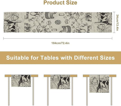 Farm Cow Thanksgiving Fall Table Runner, Tractor Milk Crop Fresh Market Farmhouse Kitchen Dining Table Decoration for Home Party 13x108 Inch