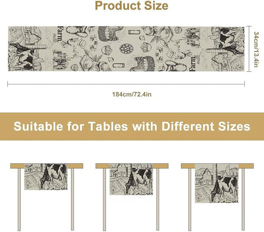 Farm Cow Thanksgiving Fall Table Runner, Tractor Milk Crop Fresh Market Farmhouse Kitchen Dining Table Decoration for Home Party 13x90 Inch